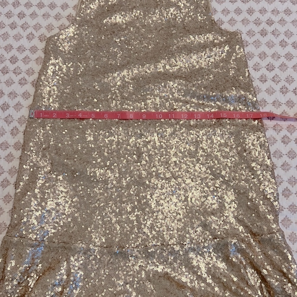 Lost + Wander Champagne Gold Sequin Shift Mini Dress XS Open Back Party NYE Glam - Picture 11 of 17